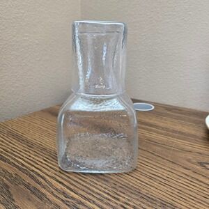 Glass Bedside Water Carafe and Tumbler‎ Set Square Hammered Design